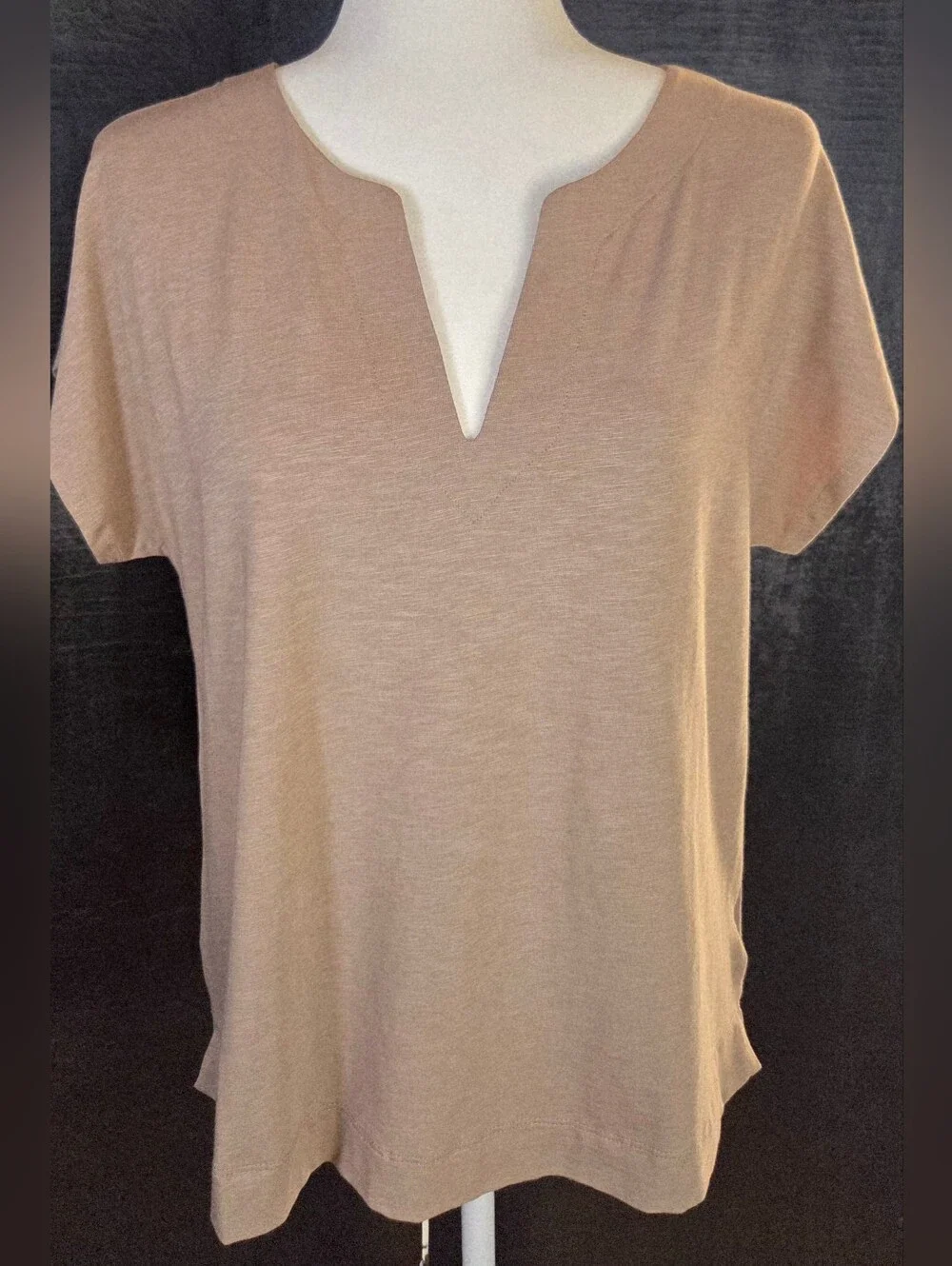NWT Sigrid Olsen Taupe Split V-Neck Blouse Size M Cotton Tencel Eco Luxury Top - Picture 1 of 13